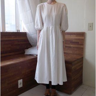 Elbow-sleeve A-line Midi Dress White - One Size