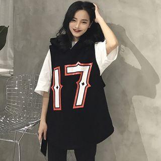 Number Print Sleeveless Hoodie