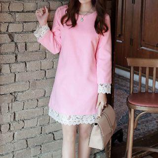 Lace Trim Long-sleeve Shift Dress