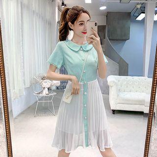 Short-sleeve Faux Pearl Pleated Dress