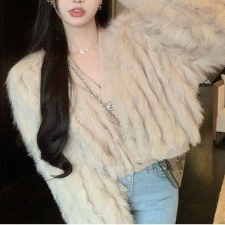 Furry Long-sleeve Shirt Almond - One Size