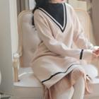 Contrast Color Mock Turtleneck Knit A-line Dress