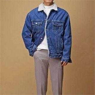 Sherpa-fleece Lined Denim Jacket Blue - One Size