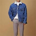 Sherpa-fleece Lined Denim Jacket Blue - One Size