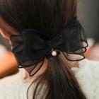 Faux-pearl Bow Hair Pin Black - One Size