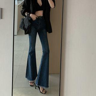Frayed High-waist Boot-cut Jeans