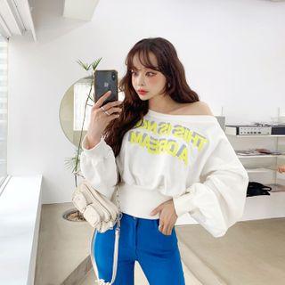 Letter Scoop-neck Drop-shoulder Sweatshirt