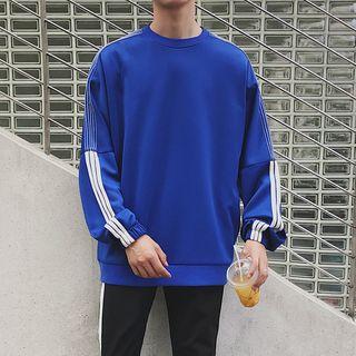 Dolman-sleeve Loose-fit Crewneck Striped Pullover