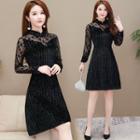 Long-sleeve Traditional Chinese A-line Lace Dress