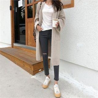 Raglan-shoulder Long Cardigan Beige - One Size