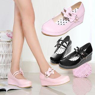 Bow Accent Wedge Mary Jane Shoes