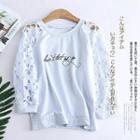 Lace Sleeve Lettering Pullover Light Blue - M