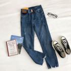 Distressed High-waist Frayed High-waist Cropped Jeans