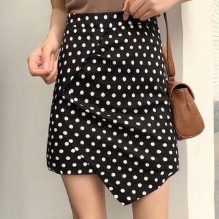Asymmetric Hem Dotted Mini Pencil Skirt