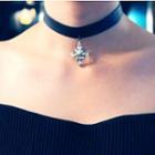 Faux Leather Choker With Crystal Pendant