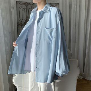 Long Sleeve Side Slit Oversized Shirt