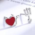 Non-matching Rhinestone Devil Heart Earring 1 Pair - Silver - One Size