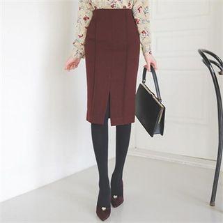 Slit-front Seam-trim Midi Skirt