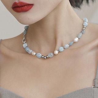 Bead Necklace Blue & Silver - One Size