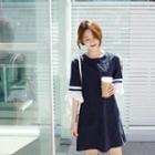 Lace-cuff Contrast-trim Linen Dress