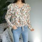 Bertha-collar Floral Chiffon Blouse