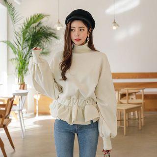 Puff-sleeve Gathered-waist Pullover