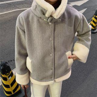 Contrast Trim Button-up Jacket / Straight-cut Knit Pants