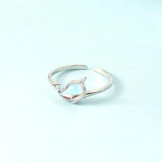 Faux Crystal Whale Open Ring Silver - One Size