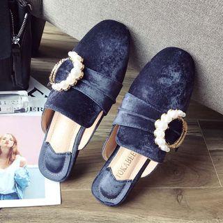 Faux Pearl Buckle Mules