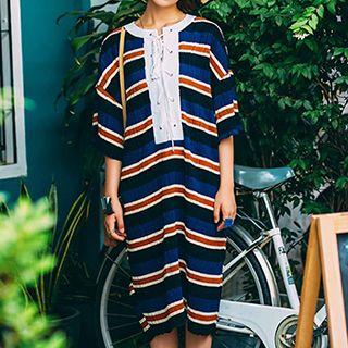 Stripe Lace-up Midi Dress