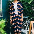 Stripe Lace-up Midi Dress