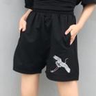 Embroidered Crane Shorts