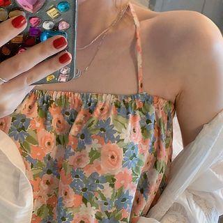 Floral Print Camisole Top Floral - Pink & Green & Blue - One Size