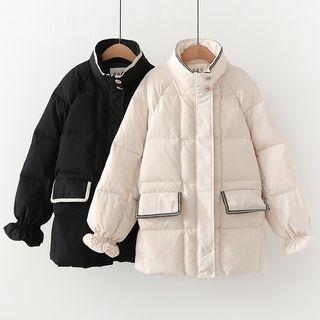 Contrast Trim Stand Collar Padded Coat