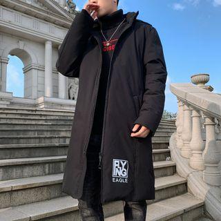 Lettering Hooded Midi Zip Coat