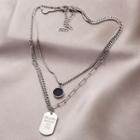 Chain Layered Necklace 1314 - Silver & Black - One Size