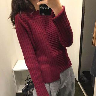 Asymmetric Ribbed Long-sleeve Knit Sweater