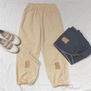 Bear Embroidered Cropped Harem Pants