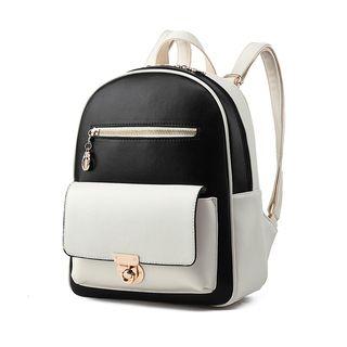 Color Panel / Plain Faux Leather Backpack