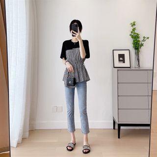 Short-sleeve Gingham Check T-shirt