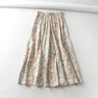 Band-waist Floral Pattern A-line Midi Skirt