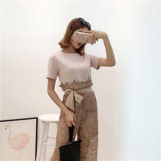 Set: Short-sleeve T-shirt + Lace Wide Leg Pants