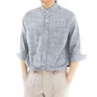 Plus Size Mandarin-collar Linen Blend Shirt