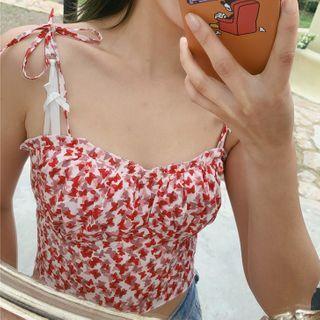 Butterfly Print Tie-strap Cropped Camisole Top