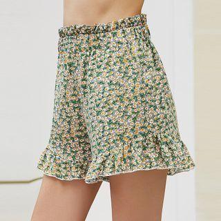 Floral Print Frill Trim Shorts