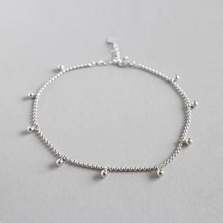 925 Sterling Silver Metal Beaded Anklet Platinum - One Size