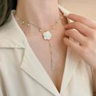 Rose Pendant Faux Pearl Y Necklace 01 - Gold - One Size