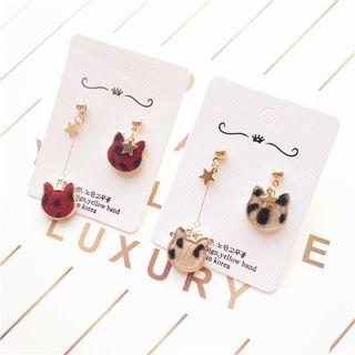 Non-matching Leopard Print Cat Dangle Earring