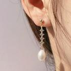 925 Sterling Silver Faux Pearl Rhinestone Dangle Earring 1 Pair - Silver - One Size