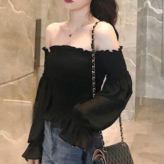 Off Shoulder Long-sleeve Top Black - One Size